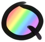 Logo with striped rainbow hues inside the letter "Q"