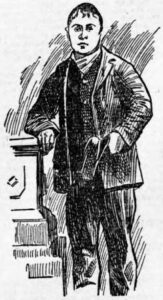 Pen drawing of Allan Gordon aged 15 wearing male trousers and jacket