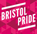 Logo with words "Bristol Pride" on a red background